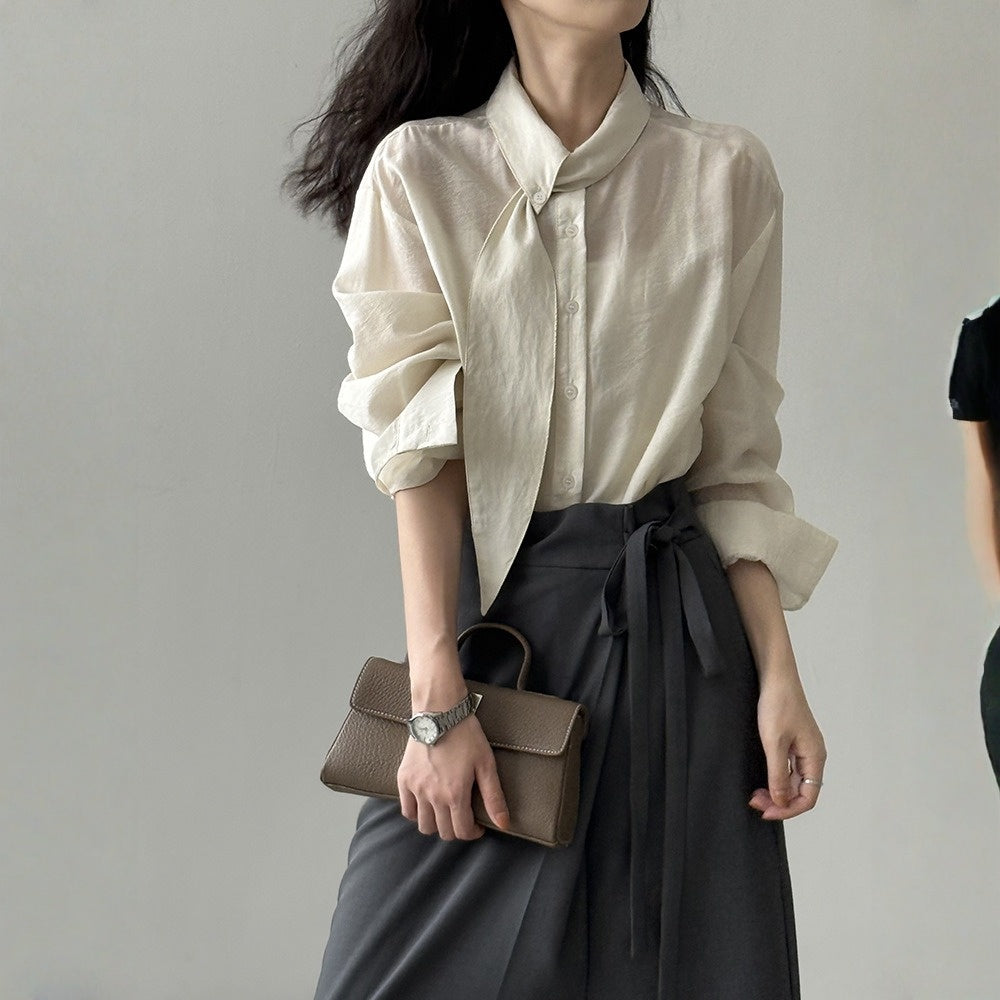 【トップス】春 秋 スカーフカラー 通勤 スリム見え ブラウス 【JZシリーズ】