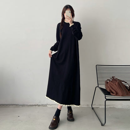 【ワンピース】ゆったりニットワンピース レディース 秋冬新作 大きいサイズ ロング丈 レイヤードスタイル【JZシリーズ】