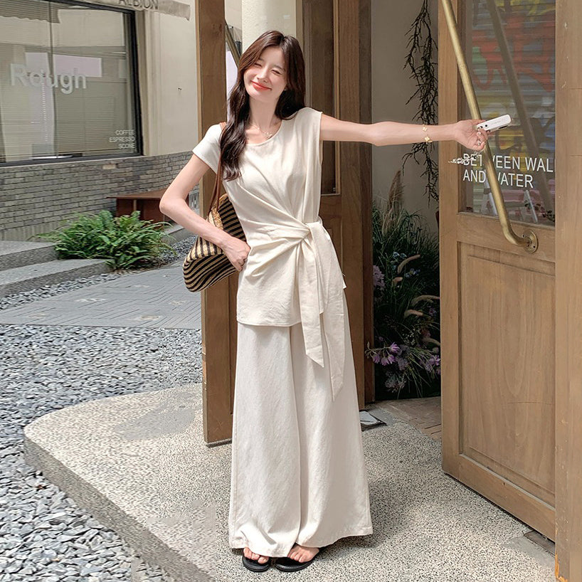 2点セット！【セットアップ】リラックス感漂うウエストマークトップス＋ワイドパンツ上下セット【JZシリーズ】【SNシリーズ】