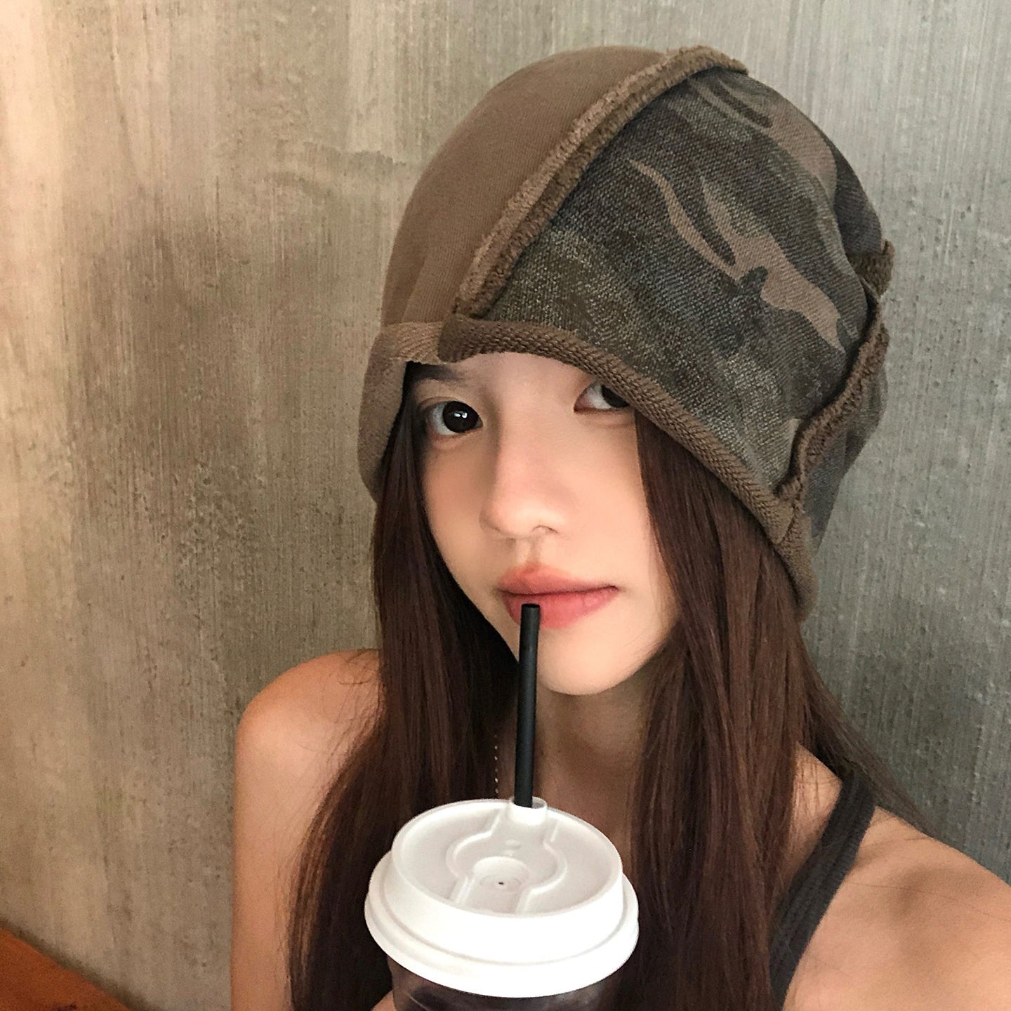 【グッズ】迷彩ロールワッチ 春秋 小顔見え Y2K風 包頭 ニット帽 個性デザイン