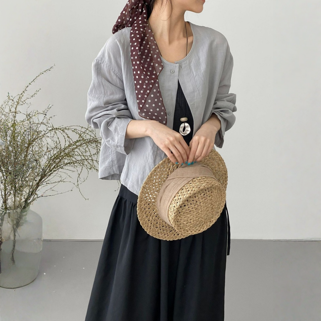 【アウター】テンセル×リネン さわやかな印象 フロントボタン 薄手で通気性あり ジャケット 【JZシリーズ】