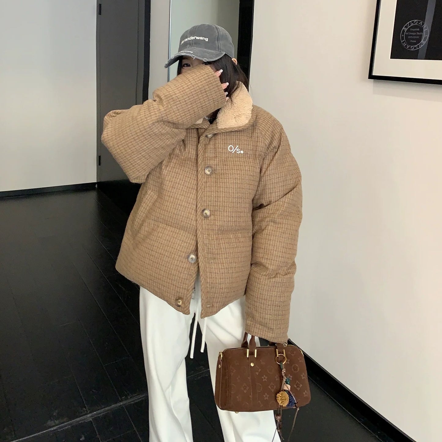 【アウター】チェック柄 厚手 春 秋 冬  綿入れコート 【FCシリーズ】