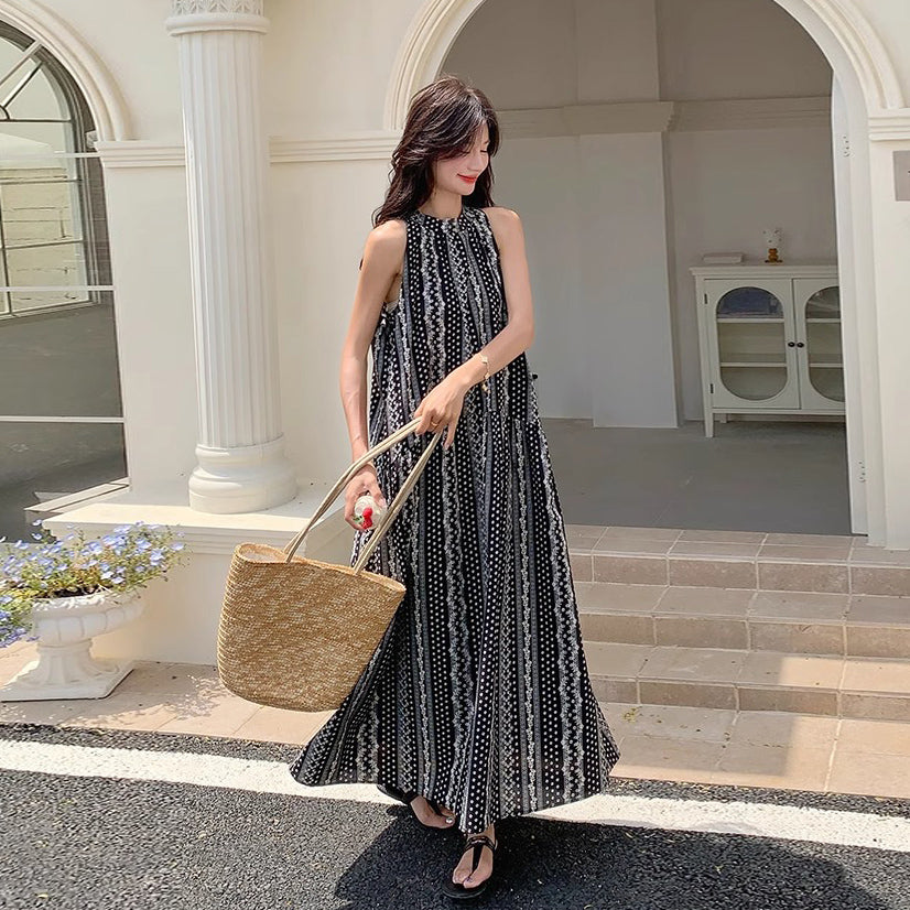 【ワンピース】フレンチ風 優美で個性的 刺繍入り オフショルダー ノースリーブワンピース【SHシリーズ】