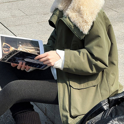 【アウター】冬新作 ビッグラペル ワークジャケット 裏起毛・厚手 秋冬 防寒 レディース 綿入れコート【シリーズ】