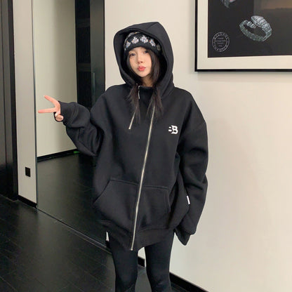 【アウター】ロゴ刺繍 ダブルジップ 裏起毛 フーディー レディース ジップアップパーカー ジャケット 【FCシリーズ】