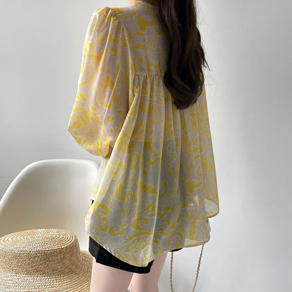 【トップス】レトロ 長袖 UVカット シャツ レディース 天丝素材 花柄 薄手 万能アイテム【JZシリーズ】【SHシリーズ】