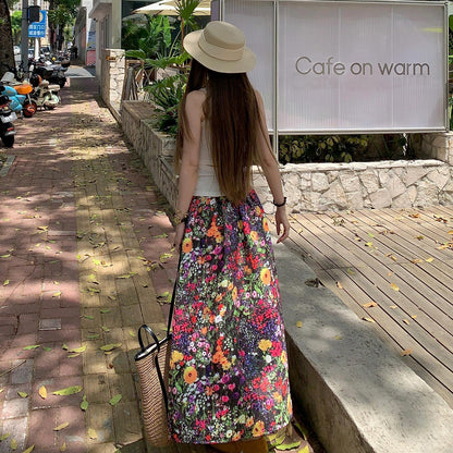 【ボトムス】ハイウエストAラインスカート レディース 花柄 ロング丈 着痩せ 美シルエット 体型カバー【SHシリーズ】
