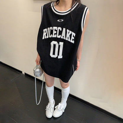 【トップス】タンクトップ レディース 夏 刺繍 ノースリーブ オーバーサイズ ゆったり スポーツ風 人気 リラックスコーデ【FCシリーズ】