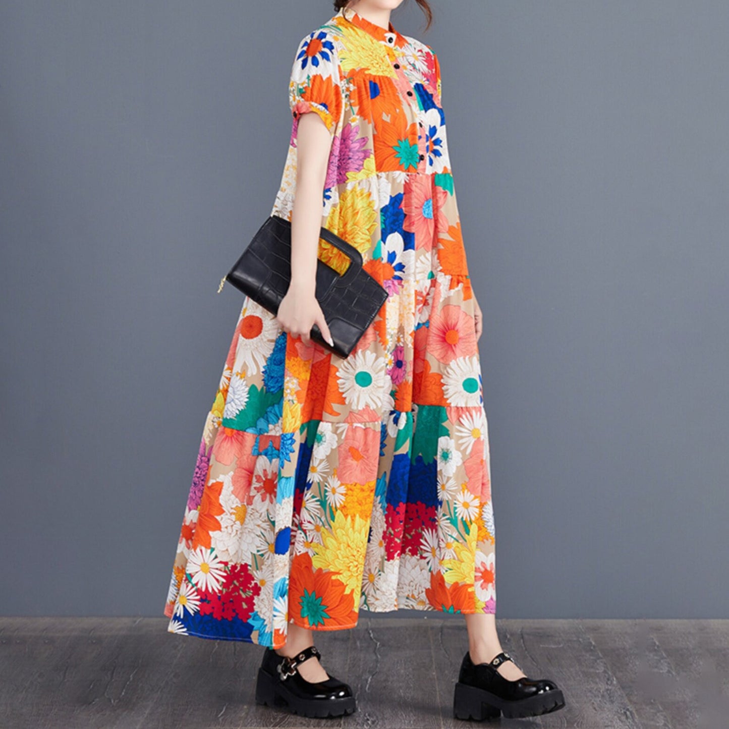 期間限定⭐60%OFF【ワンピース】レディース 大きいサイズ ワンピース 花柄 ティアード 2026夏 半袖 Aライン 膝下丈 総柄 プリント プルオーバー ゆるシルエット 30代 40代 50代【SHシリーズ】