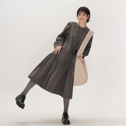 【ワンピース】レディース ゆったり 体型カバー 大きめサイズ ミディアムロング 長袖 シャツワンピース デザイン感 上品 秋【JZシリーズ】