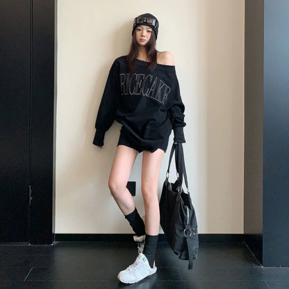 【トップス】ワンショルダーデザインロンT レディース 刺繍 こなれ感 カジュアル 長袖Tシャツ【FCシリーズ】