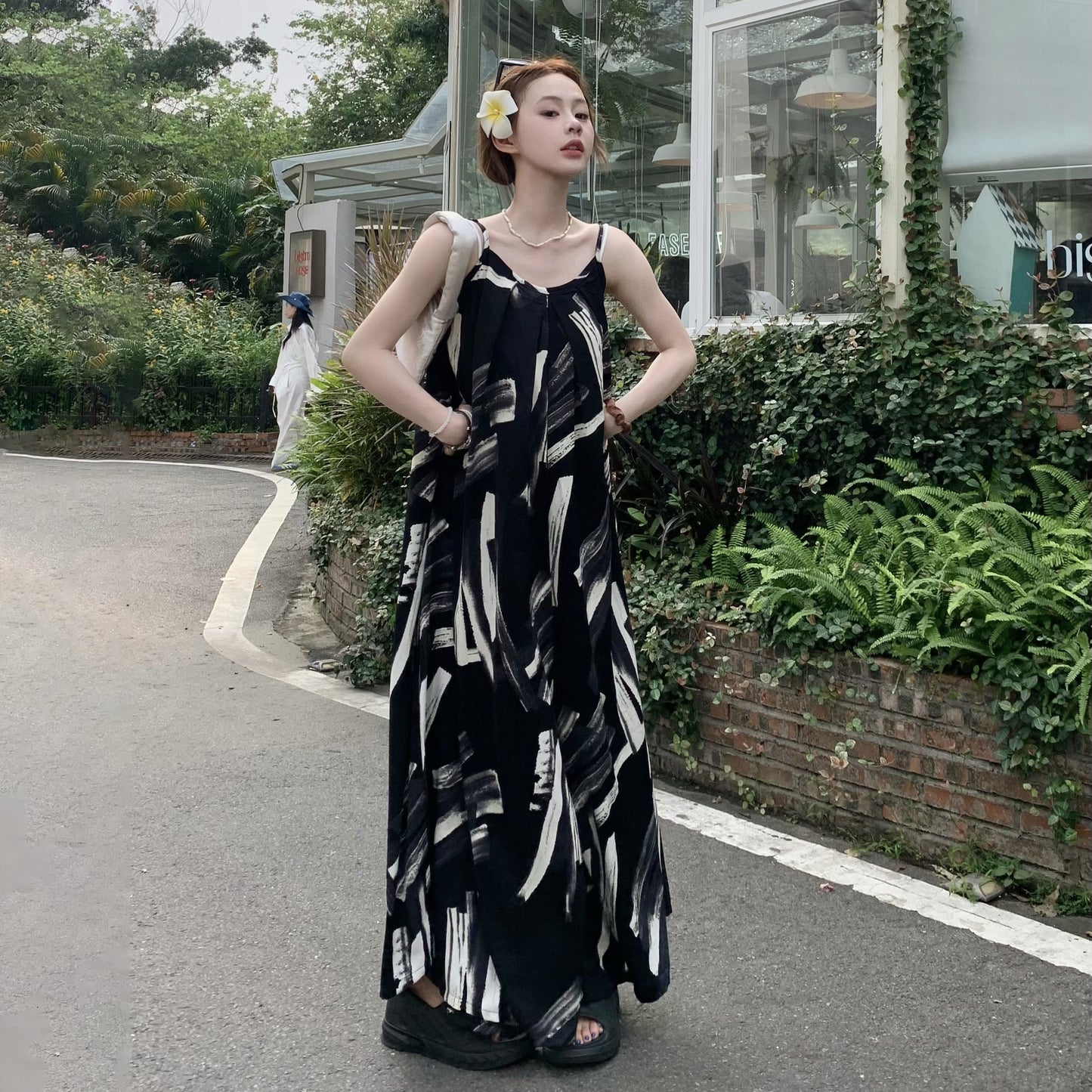 【ボトムス】夏新作 レトロ感漂う オーバーサイズ アートプリント キャミサロペット オールインワン【SHシリーズ】