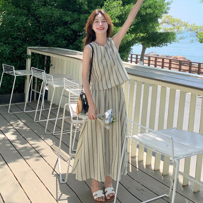 2点セット！【セットアップ】後ろ姿まで抜かりない…♡ ストライプ トップス＋スカート 上下セット 夏コーデ 大人かわいい こなれ感◎【JZシリーズ】