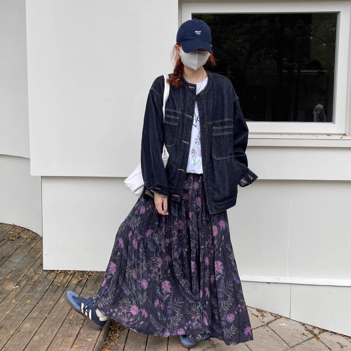 【ボトムス】韓国 トレンド ハイウエスト Aラインスカート 花柄 ミディ丈 レディース カジュアル おしゃれ映え【SHシリーズ】