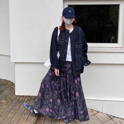 【ボトムス】韓国 トレンド ハイウエスト Aラインスカート 花柄 ミディ丈 レディース カジュアル おしゃれ映え【SHシリーズ】