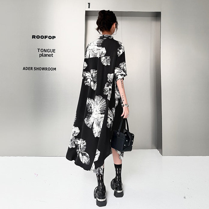 新中式復古印花襯衫連衣裙｜夏季寬鬆顯瘦長裙【AH系列】