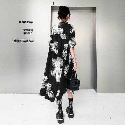 新中式復古印花襯衫連衣裙｜夏季寬鬆顯瘦長裙【AH系列】