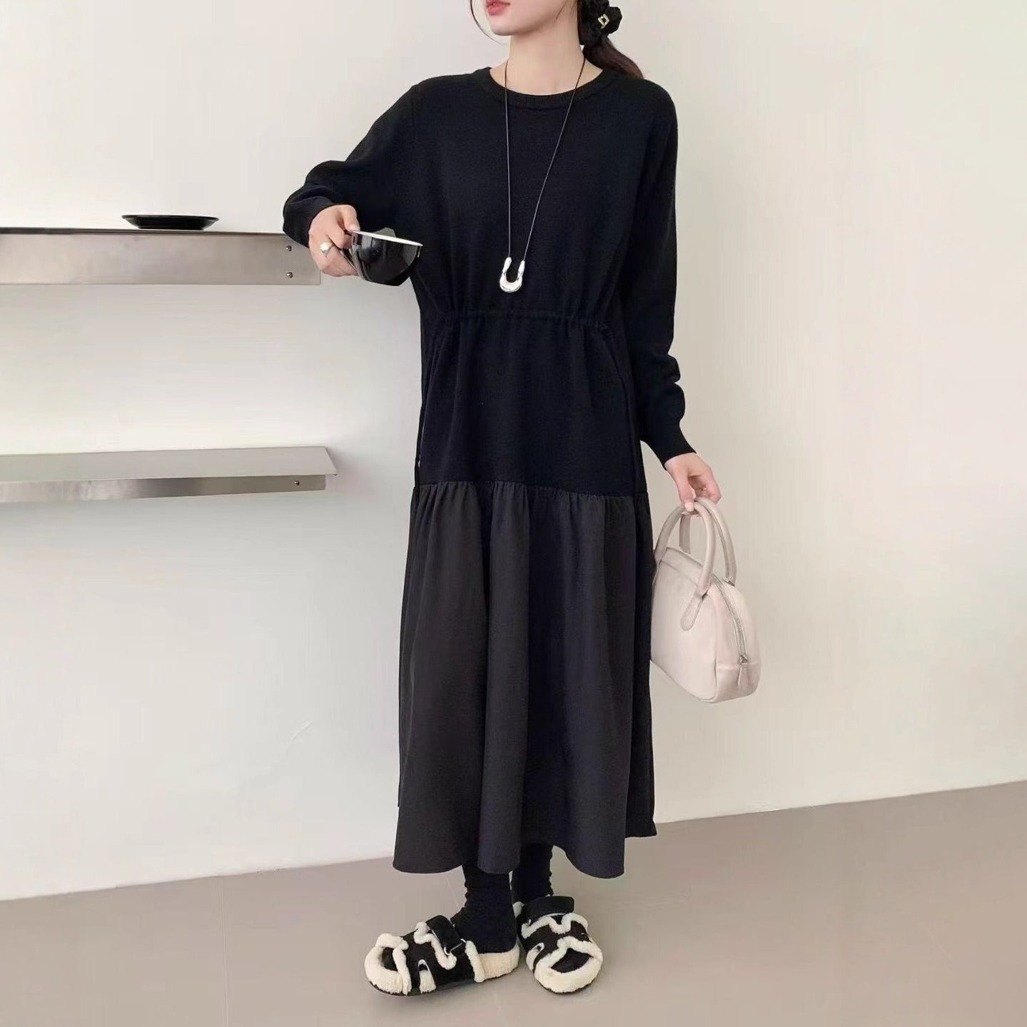 【ワンピース】春新作 韓国風 レイヤード風 着回し ニット 長袖ワンピース【JZシリーズ】