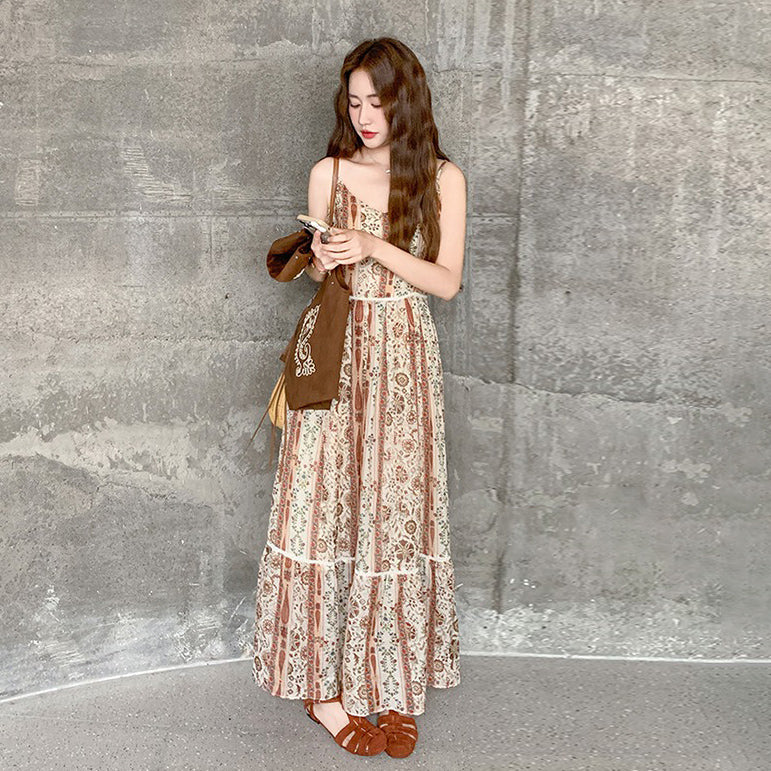 2点セット！【セットアップ】夏に映えるシンプル＆ナチュラル 民族風ベスト付き花柄ワンピースセットアップ 【SHシリーズ】