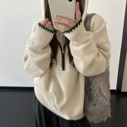 【トップス】ルーズ感 春 秋 冬 フード付き ニット セーター 【FCシリーズ】