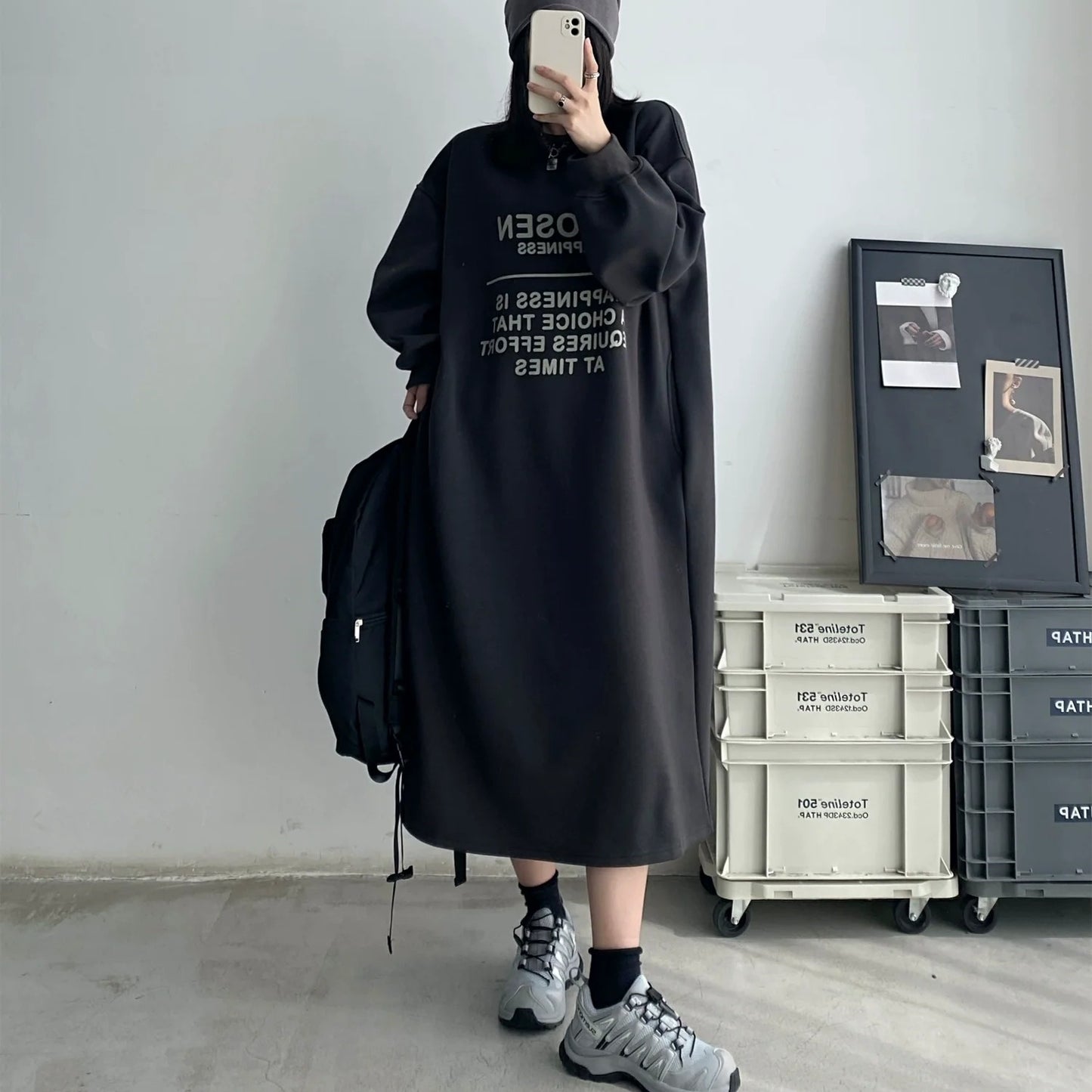 【24AW】【ワンピース】裏起毛 アルファベット ゆるリラックス 長袖 ワンピース【FCシリーズ】