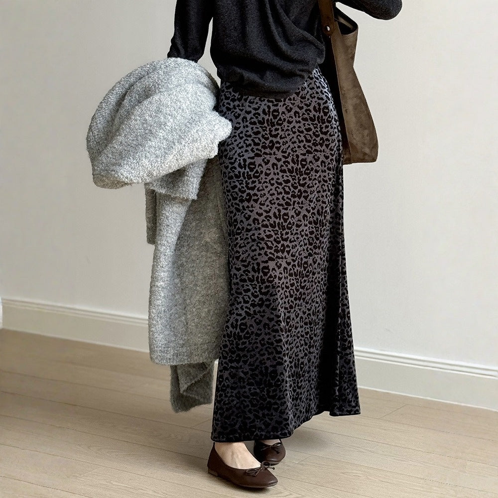 【ボトムス】春 秋 冬 レオパード ベロアハイウエスト スカート 【SNシリーズ】