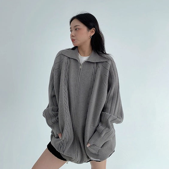 【トップス】ルーズフィット 厚手ニットカーディガン レディース 秋冬のマストアイテム【FCシリーズ】