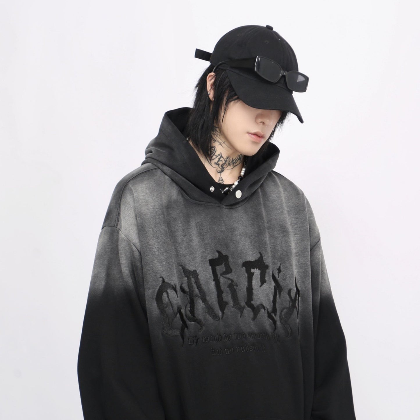 【トップス】グラデーション刺繍ヘビーウェイトパーカー ユニセックス ヴィンテージ加工 オーバーサイズ【FCシリーズ】