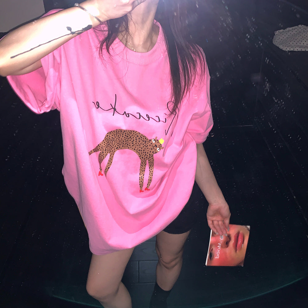 【トップス】Tシャツ レディース コットン100% アブストラクト カートゥーンプリント オーバーサイズ ヴィンテージ風 半袖【FCシリーズ】