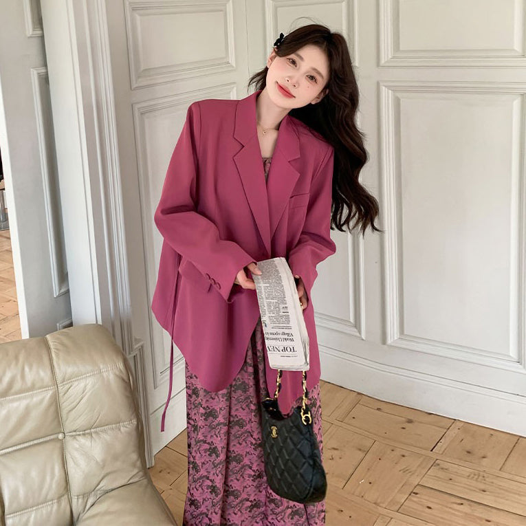 2点セット！【セットアップ】ピンク系 ジャケット重ね着風 ノースリーブワンピース セット 春秋 レディース  コーディネート楽々 大人可愛い【SHシリーズ】