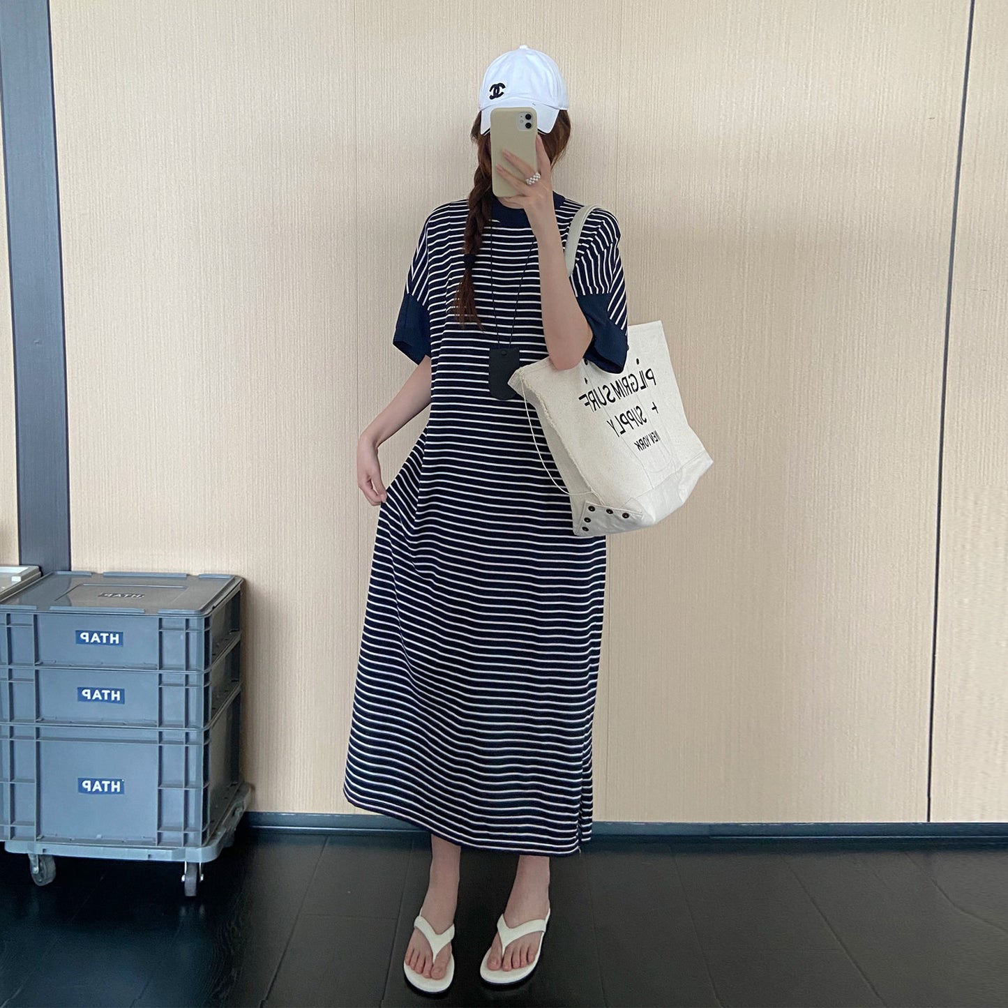 【ワンピース】ボーダーTシャツワンピース レディース 夏 半袖 ロング丈 ゆったりシルエット 体型カバー 着痩せ 大人カジュアル【JZシリーズ】