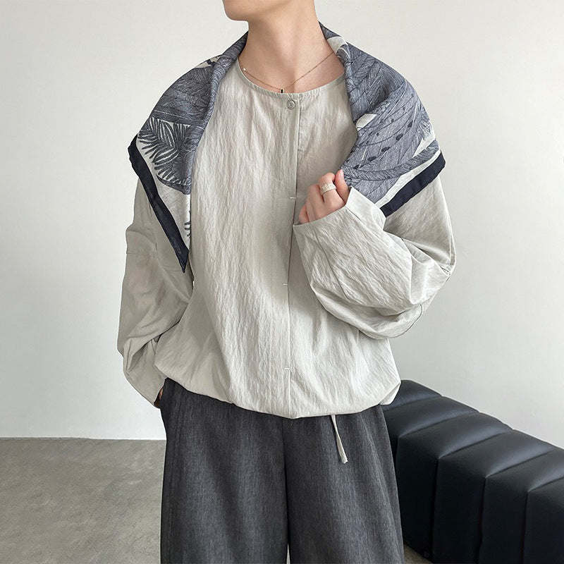 【トップス】ドロップショルダー シャツ 新作 ラウンドネック 長袖 ドローストリング ゆったり 体型カバー 上品【JZシリーズ】