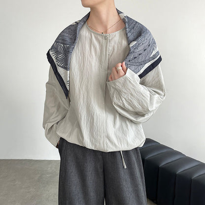 【トップス】ドロップショルダー シャツ 新作 ラウンドネック 長袖 ドローストリング ゆったり 体型カバー 上品【JZシリーズ】