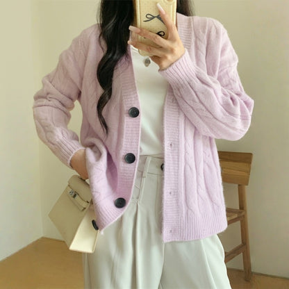 【アウター】春 秋 冬 Vネック ケーブル編み ニットセーター カーディガン 【JZシリーズ】