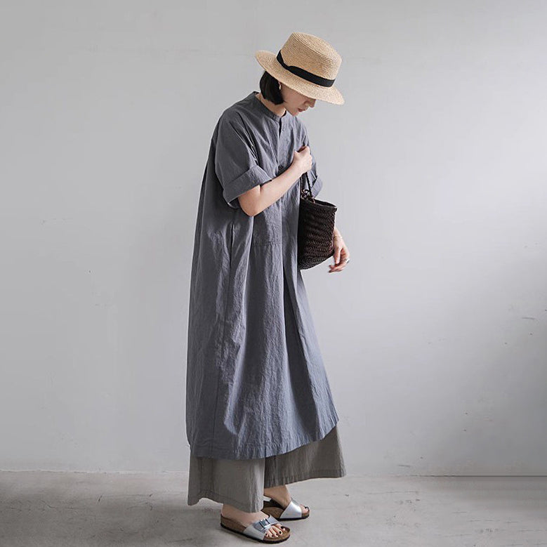 【ワンピース】シャツワンピース レディース 夏 半袖 ポケット付き ゆったり ミディ丈 リラックスシルエット【JZシリーズ】