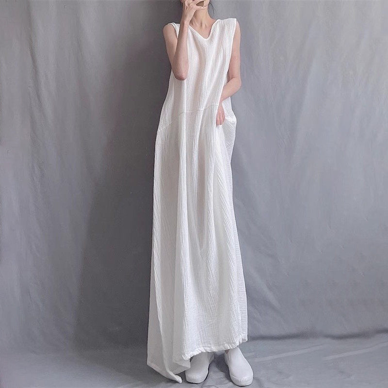 【ワンピース】ノースリーブワンピース  レディース クルーネック キャミワンピース アシンメトリーデザイン ロングワンピース【SHシリーズ】
