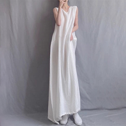 【ワンピース】ノースリーブワンピース  レディース クルーネック キャミワンピース アシンメトリーデザイン ロングワンピース【SHシリーズ】