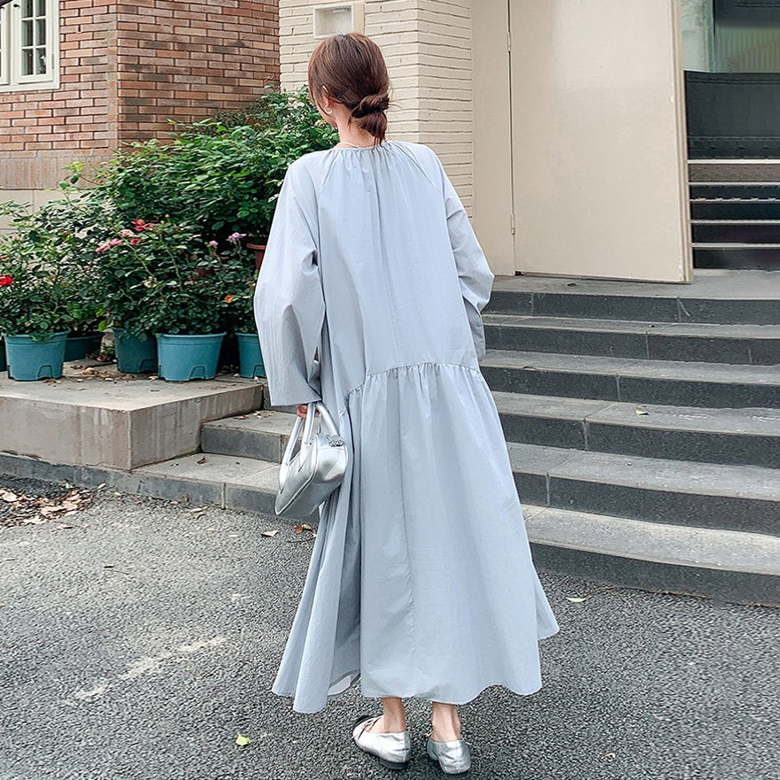 【ワンピース】フレンチ 長袖ワンピース レディース 秋新作 上品で可愛い リラックス感 ウエストマーク ロングドレス【JZシリーズ】