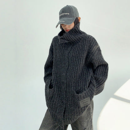 【アウター】春 秋 冬 厚手 スタンドカラー ゆったり ニット ジャケット 【FCシリーズ】