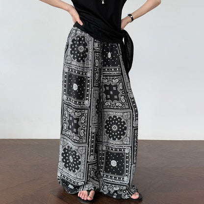 【ボトムス】ボヘミアンプリント レトロエスニック風 ワイドパンツ【JZシリーズ】