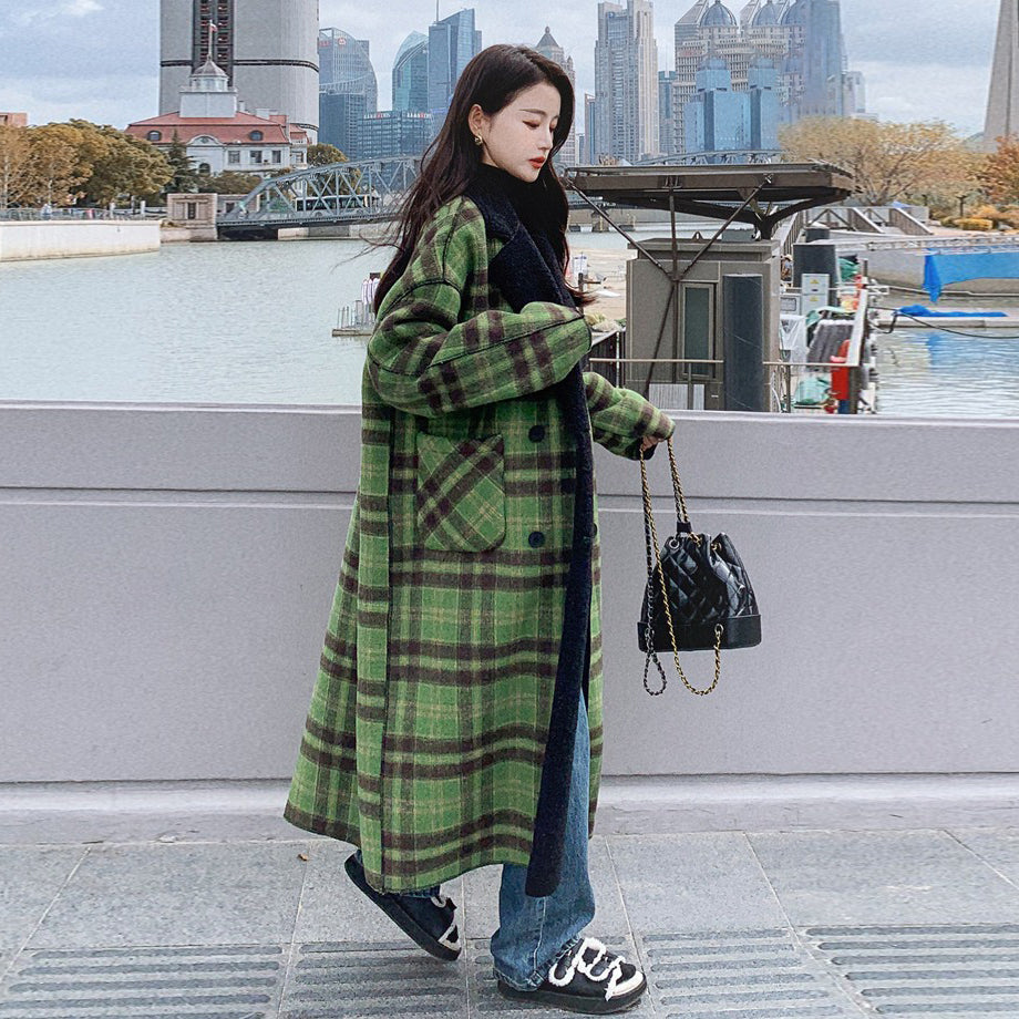 【アウター】2WAY仕様で着回し自在✨！リバーシブル チェック柄 レディース 冬新作 韓国風 ゆったり 厚手 ウールコート【JZシリーズ】
