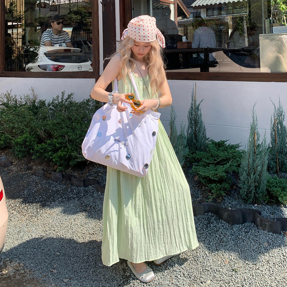 【ワンピース】大きいサイズ レディース ノースリーブワンピース ライトグリーン ロングワンピース ゆったり 体型カバー リゾート 夏【JZシリーズ】
