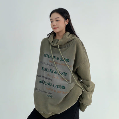 【トップス】レトロ風ダメージ加工 刺繍入りハイネック裏起毛スウェット レディース 冬新作 パーカー【FCシリーズ】