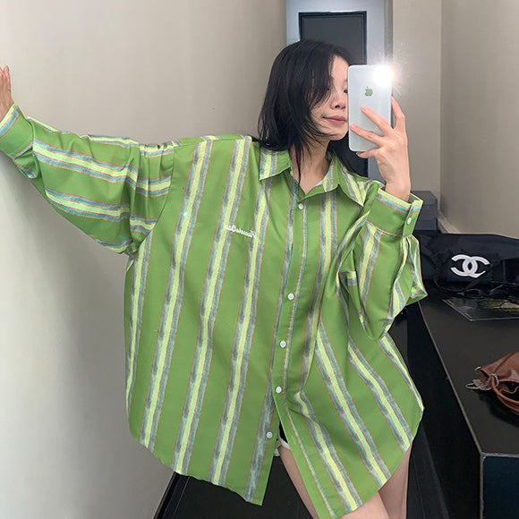 【トップス】上品リラックス感 縦ストライプ 長袖シャツ レディース【FCシリーズ】