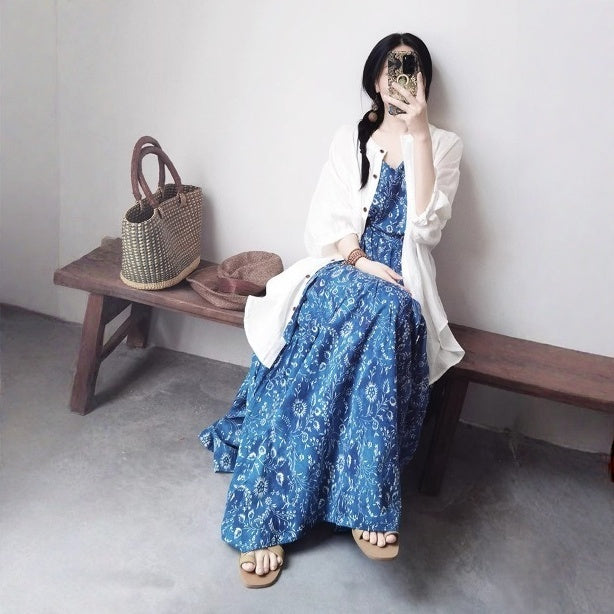 【ワンピース】アート風 コットン コットン キャミソール ノースリーブ ワンピース【SHシリーズ】