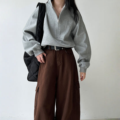 【ボトムス】春 秋 冬 ワーク風 レトロ 大きめポケット ワイドパンツ 【JZシリーズ】