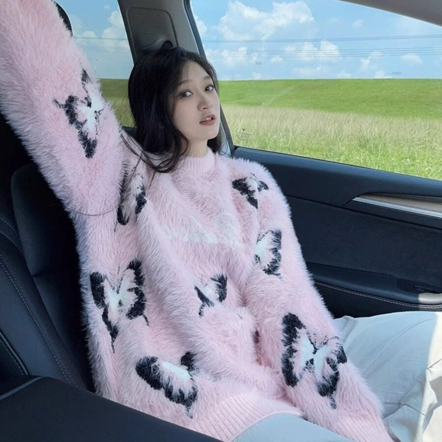 【トップス】アメリカンスタイル バタフライ ラウンドネック 合わせやすい ニットセーター【SHシリーズ】