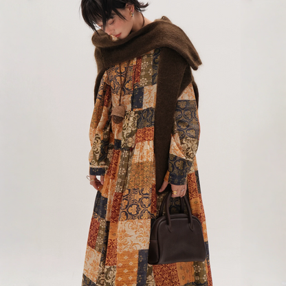 【ワンピース】春 秋 冬レトロ プリント ゆったり 長袖 ワンピース 【JZシリーズ】