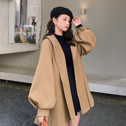 【アウター】独特なデザイン感 カーキ カジュアル フード付き トレンチコート レディース 超人気 おしゃれ ミドル丈 コート【JZシリーズ】