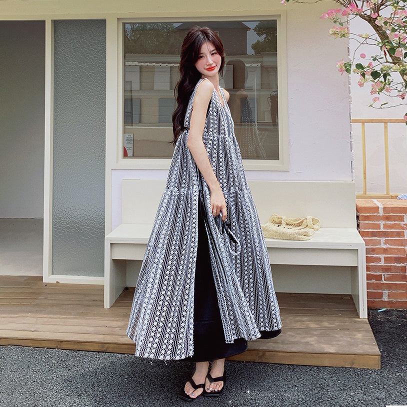 【ワンピース】ボヘミアン風ツイード調 ノースリーブワンピース 【SHシリーズ】